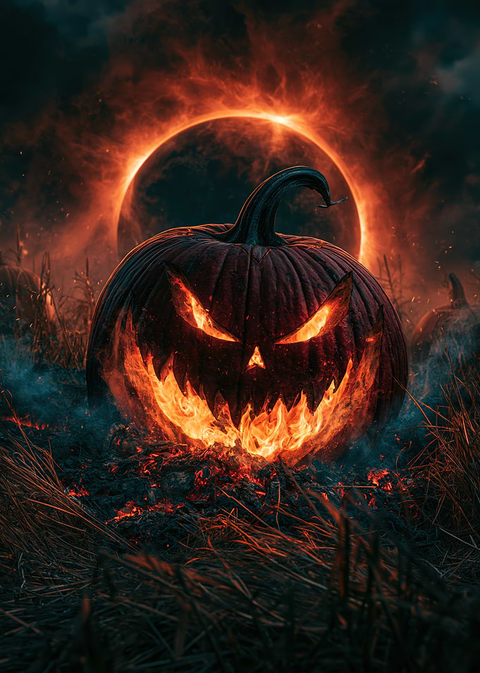 Fiery Jack-o'-Lantern Under Solar Eclipse