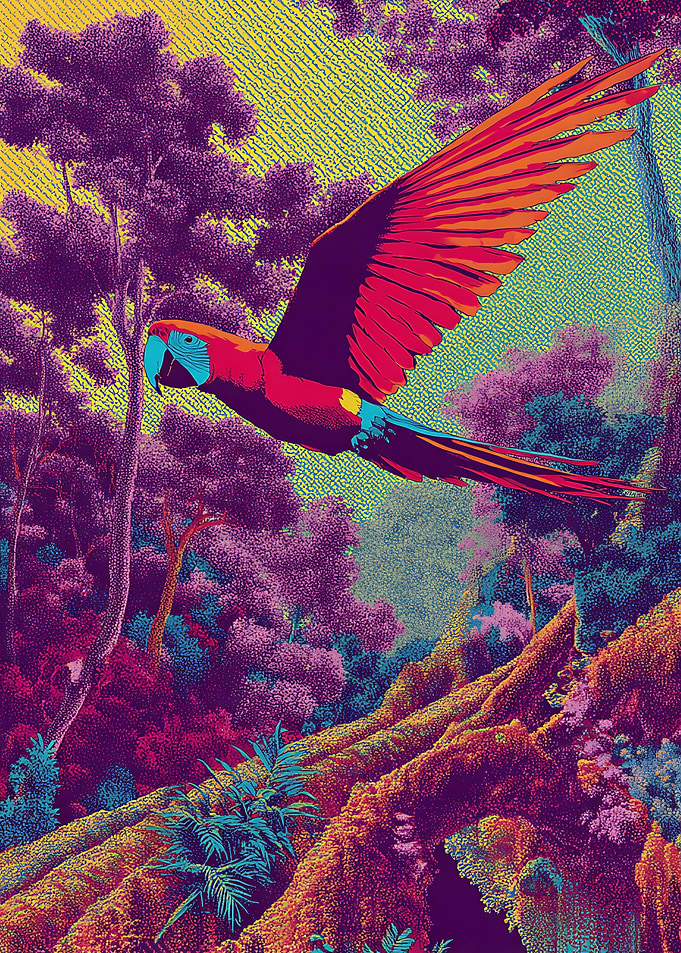 Vibrant Macaw Flying Over Jungle