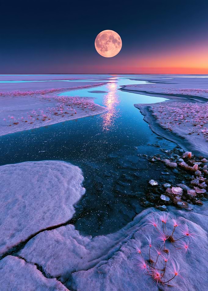 Full Moon Over Frozen Landscape