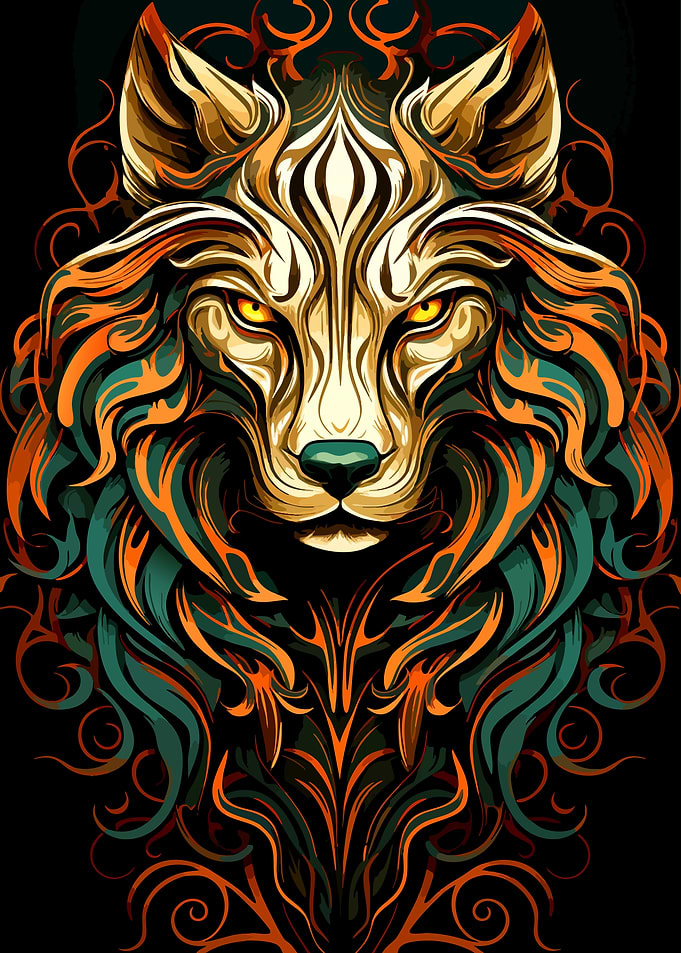 Stylized Tribal Wolf Portrait