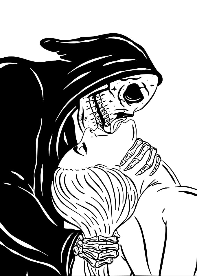 Grim Reaper Embracing a Woman