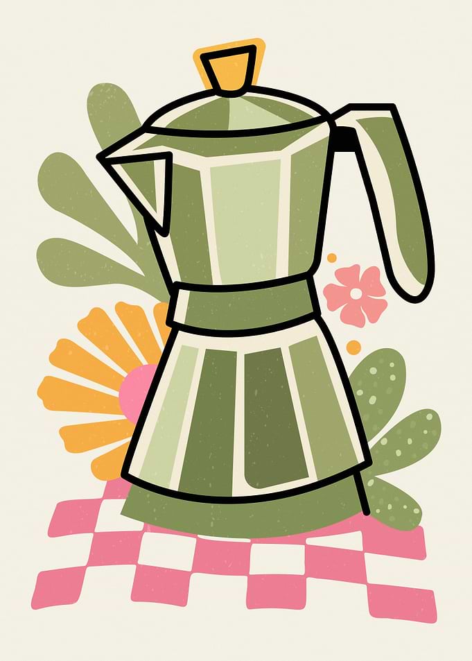 Retro Moka Pot Coffee Illustration