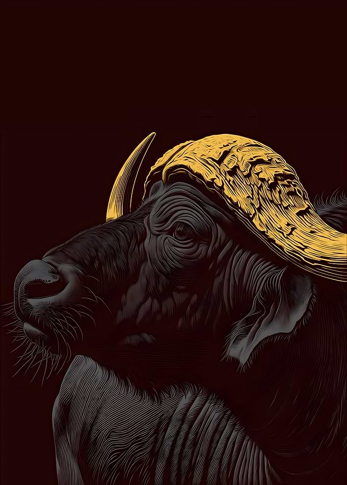 Stylized Golden Horned Buffalo Portrait