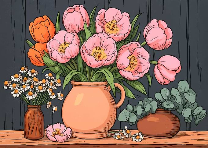 Still Life with Tulips and Daisies