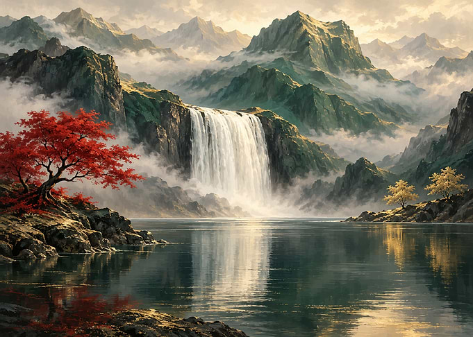 Majestic Waterfall in Mountain Landscape