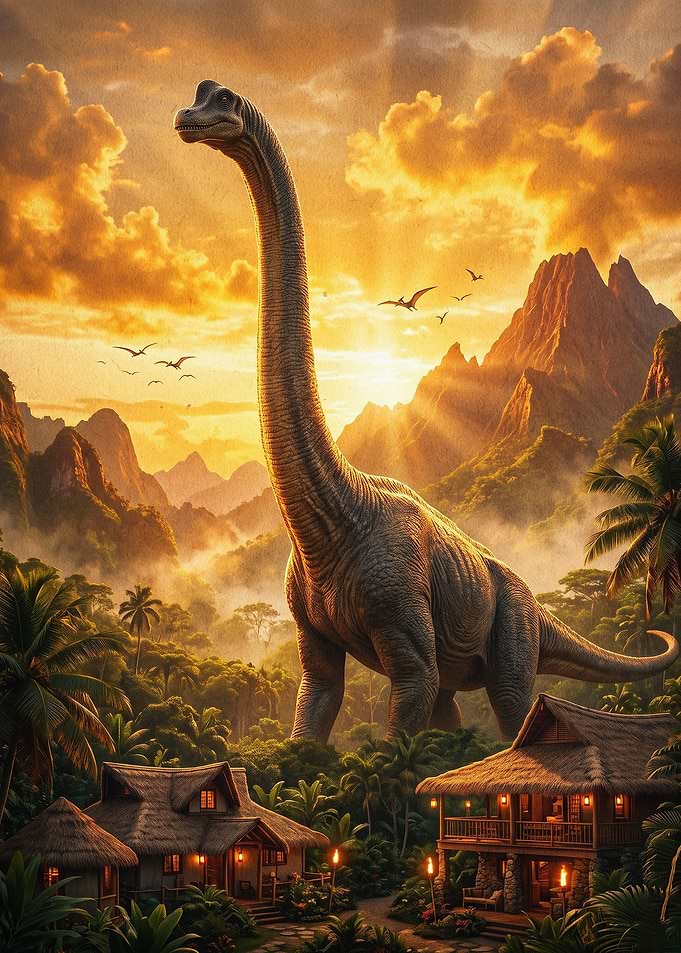 Dinosaur Prehistoric Sunset Art