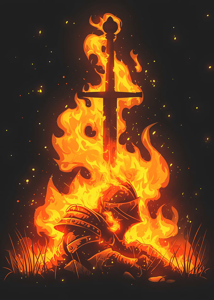 Knight and Sword in Fire