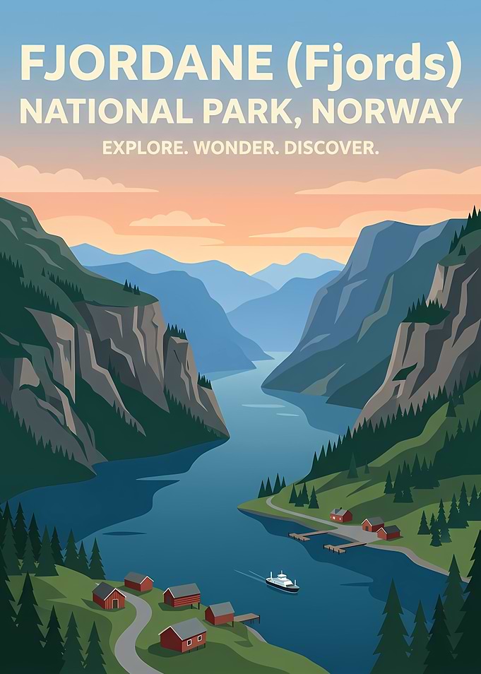 Fjordane National Park Norway Travel Poster
