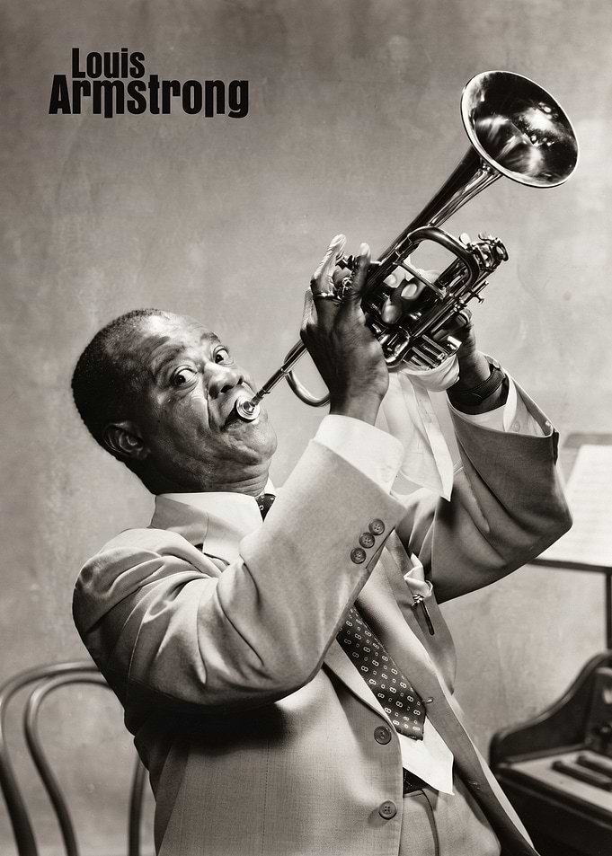 Louis Armstrong Playing Trumpet Portrait