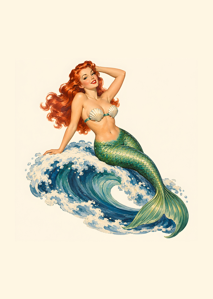 Mermaid on a Wave - Vintage WWII Nose Art