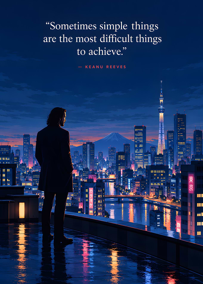 Keanu Reeves Tokyo Skyline Quote Poster