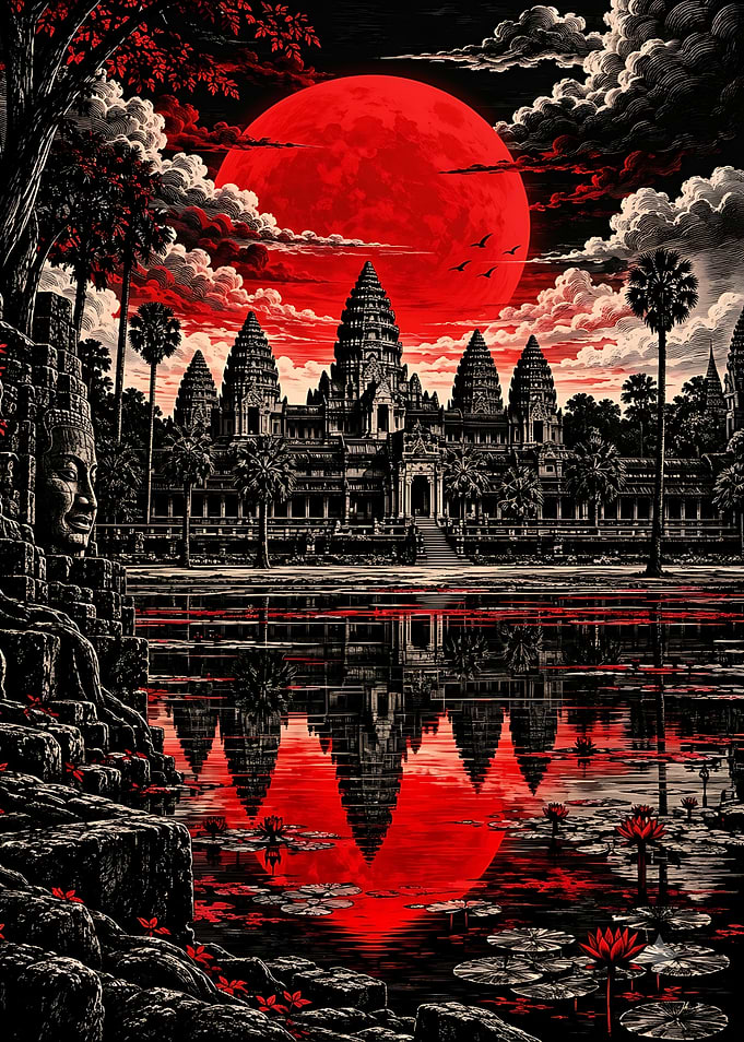 Angkor Wat Under Red Moon