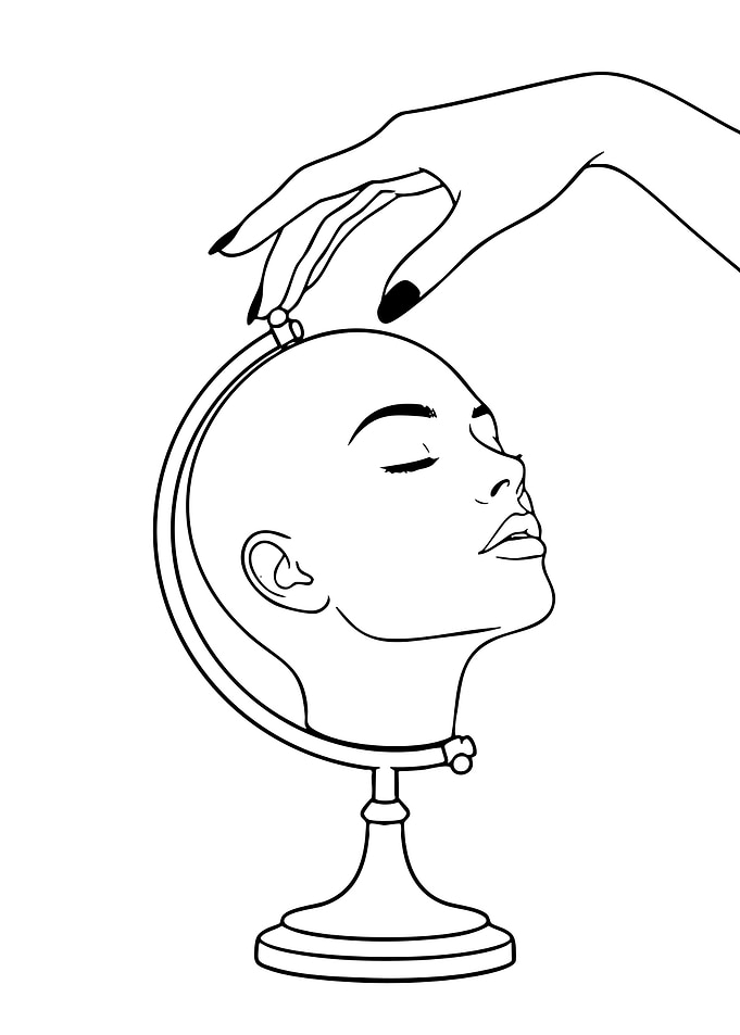 Minimalist Line Art Globe Head