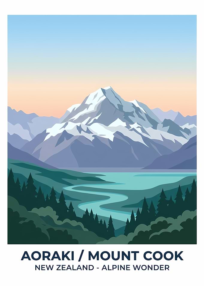 Aoraki Mount Cook Travel Poster