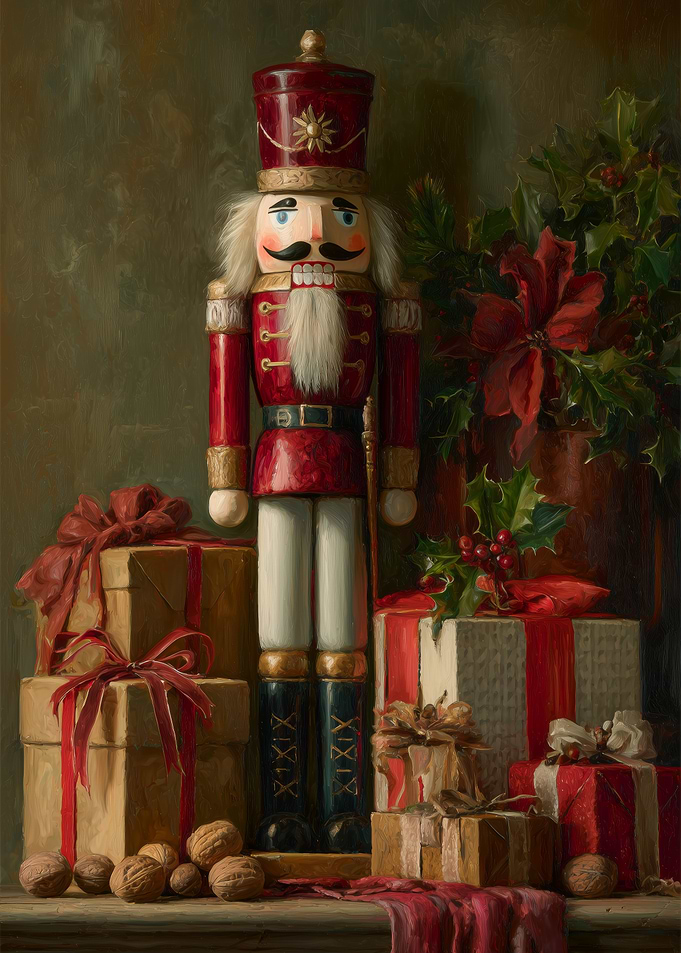 Classic Nutcracker Christmas Still Life Painting
