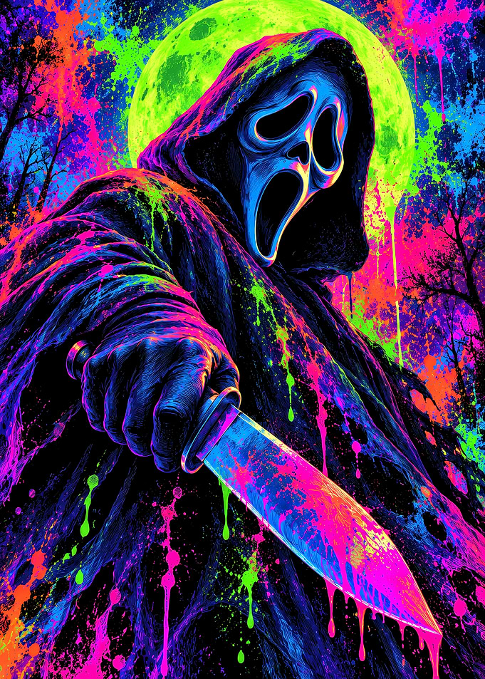 Neon Ghostface Horror Art