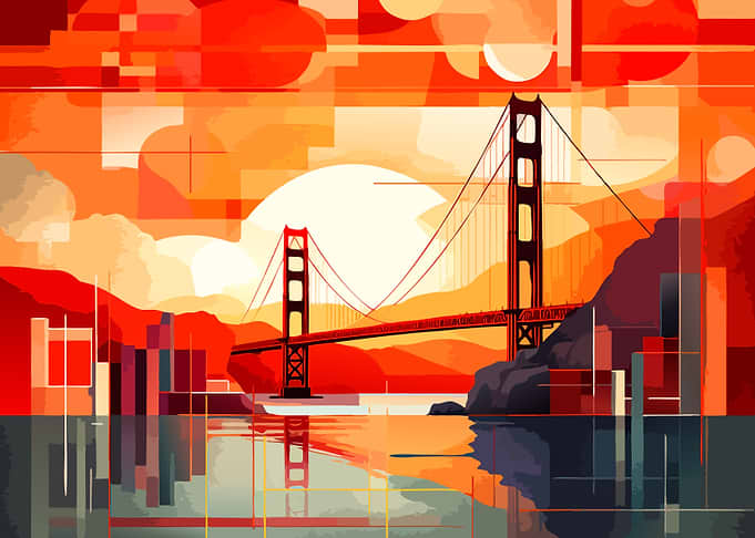 Abstract Golden Gate Bridge Sunset Art