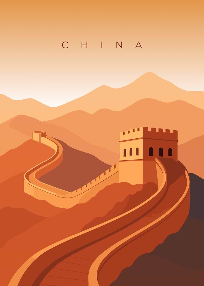 Great Wall of China | Minimal Vintage Travel Poster