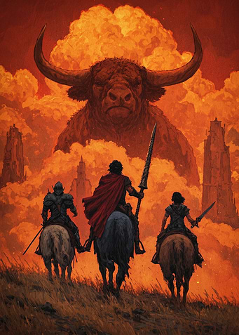 Dark Fantasy Giant Bull Art Poster