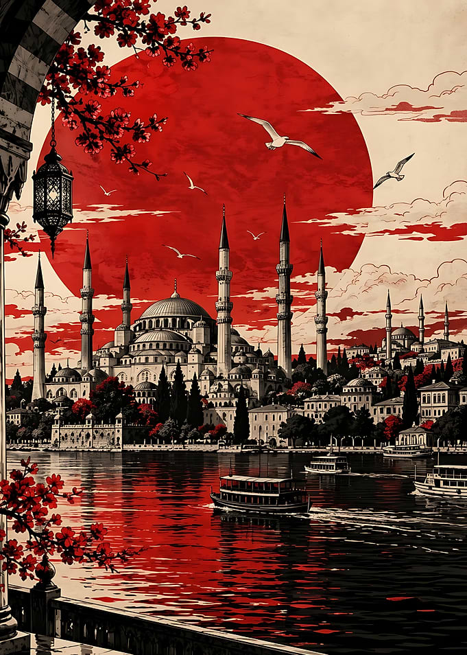 Istanbul Mosque at Red Sunset