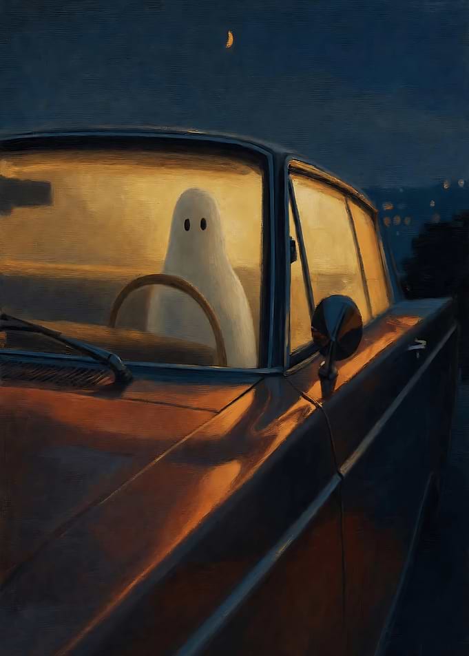 Ghost Driving a Vintage Car