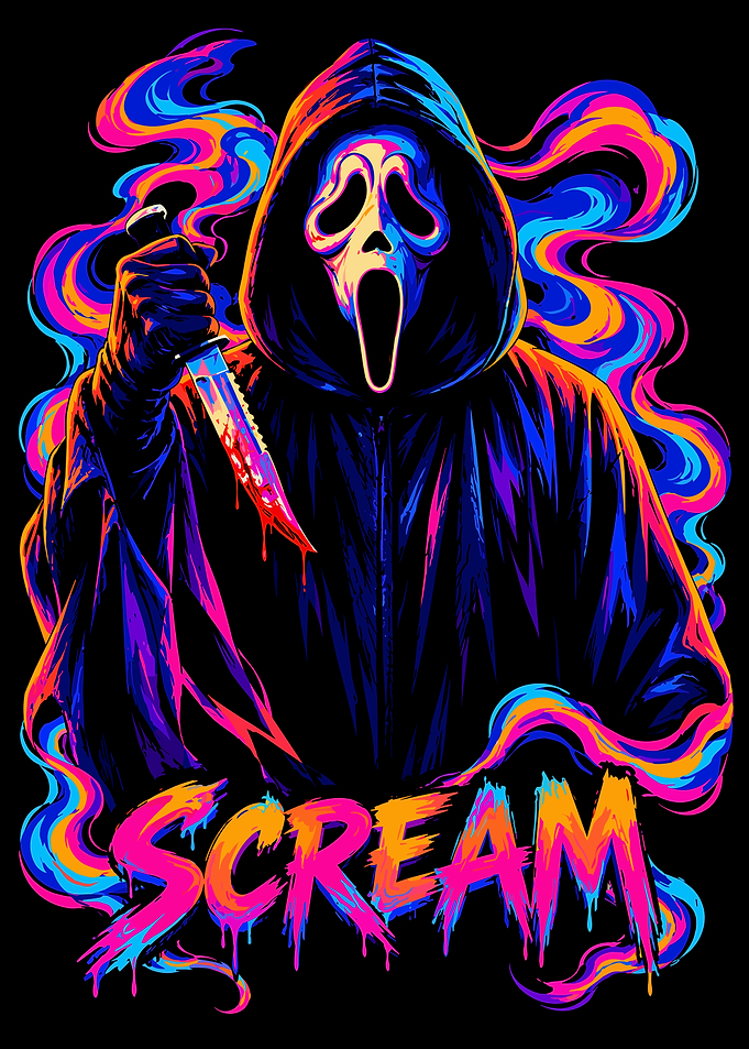 Neon Ghostface Scream Horror Art