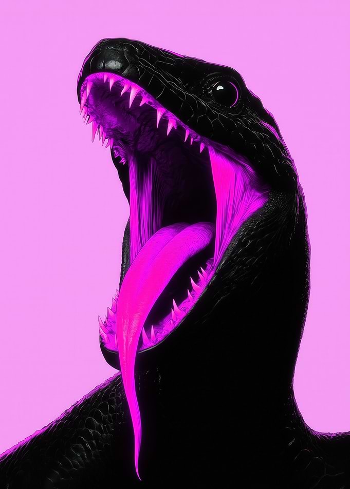 Neon Pink and Black Snake Portrait
