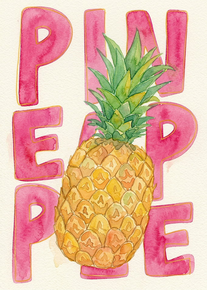 Watercolor Pineapple Typography Art