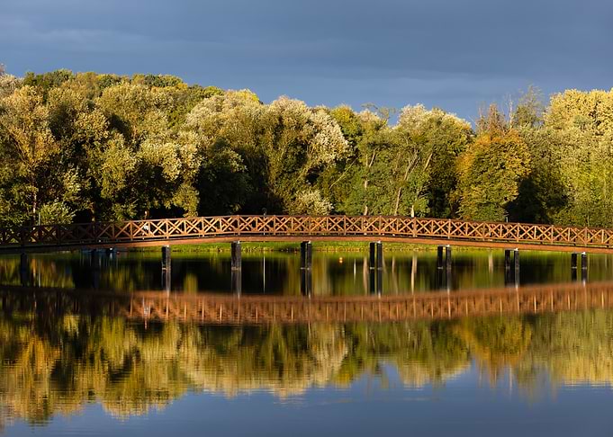 Wooden Bridge Over Calm Lake