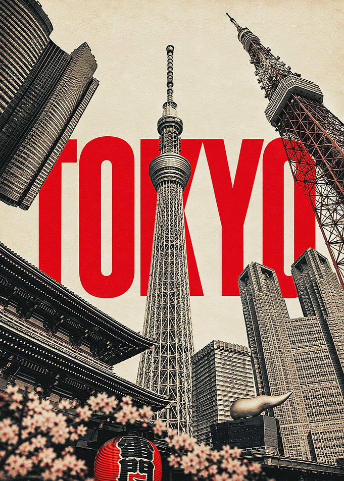Tokyo City Landmarks Vintage Poster