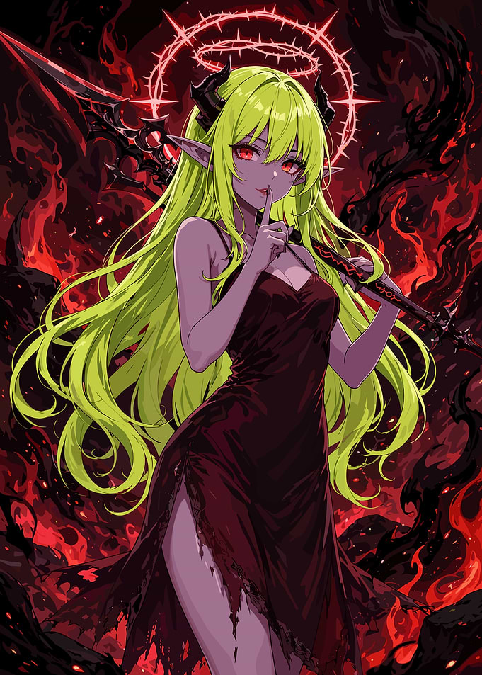 Demon Girl with Spear and Halo
