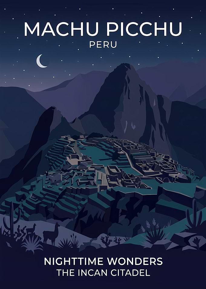 Machu Picchu Nighttime Travel Poster
