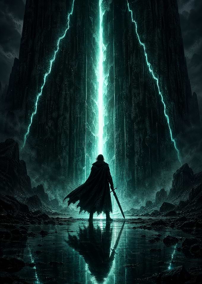 Warrior Facing a Glowing Rift