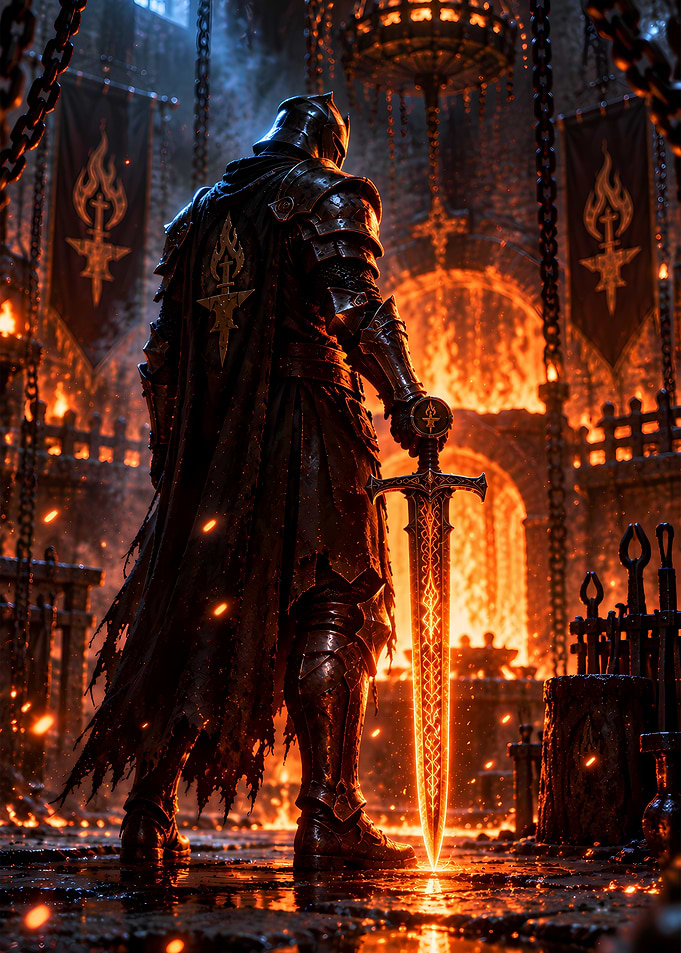 Dark Knight with Glowing Sword