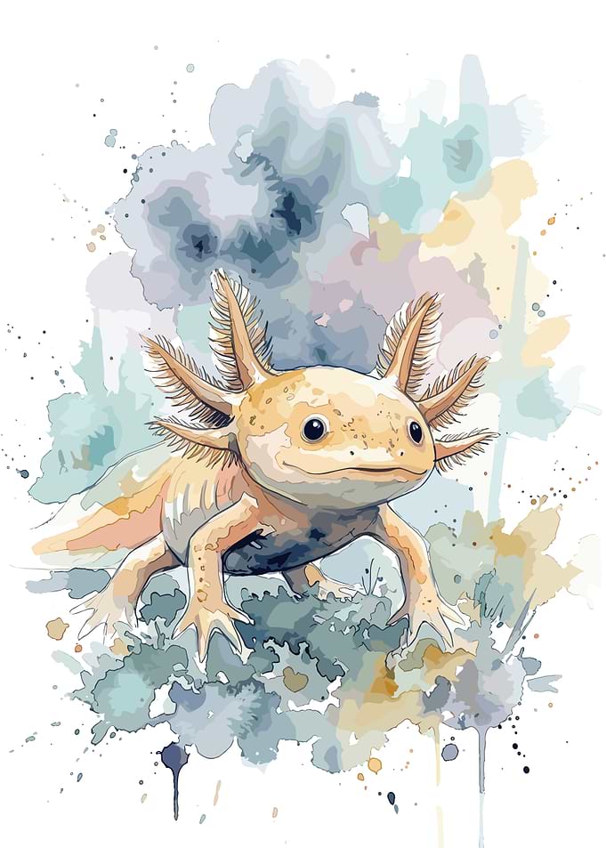 Watercolor Axolotl Illustration