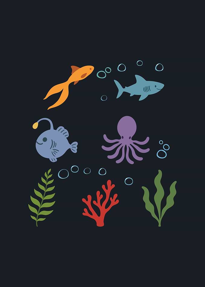 Goldfish Underwater Kids Shark Anglerfish Octopus