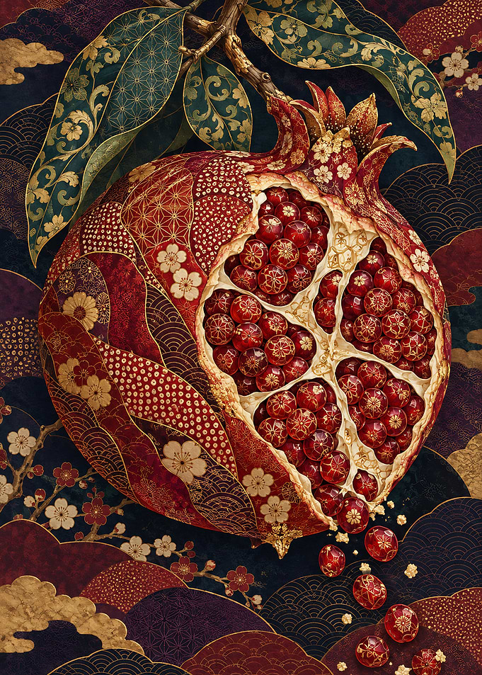 Ornate Japanese Style Pomegranate Art