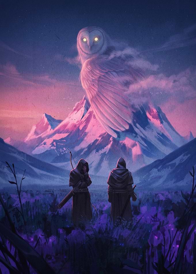 Giant Owl Fantasy Mountain Poster