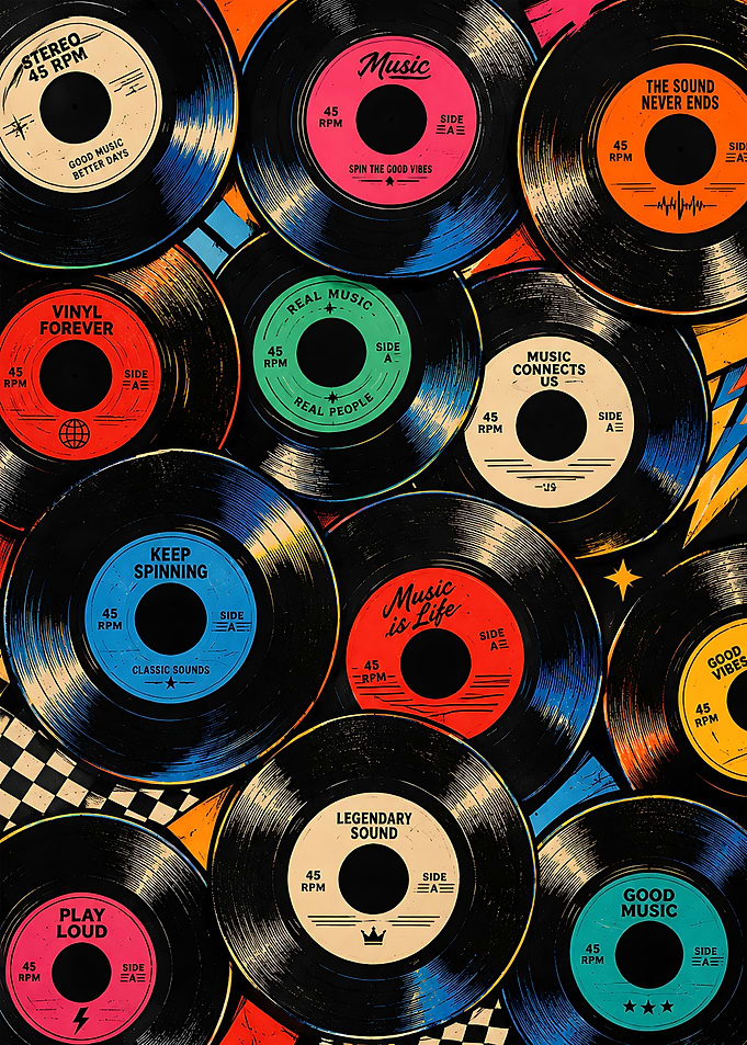 Colorful Retro Vinyl Record Collage