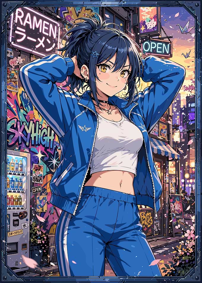 Anime Girl in Blue Tracksuit