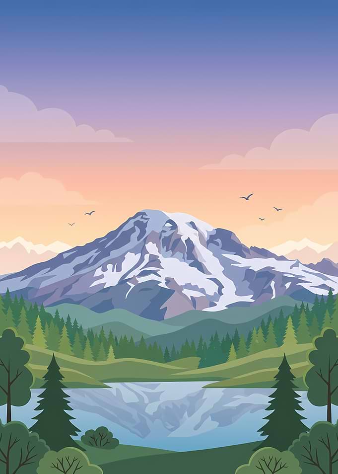 Serene Mountain Lake Landscape Illustration