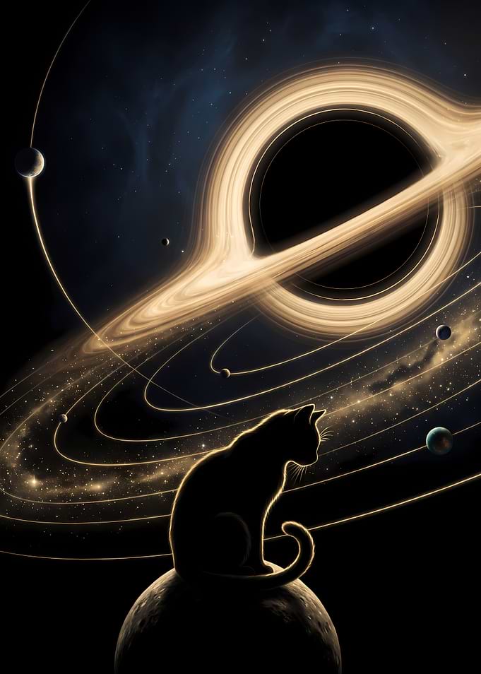 Cat Watching a Cosmic Black Hole