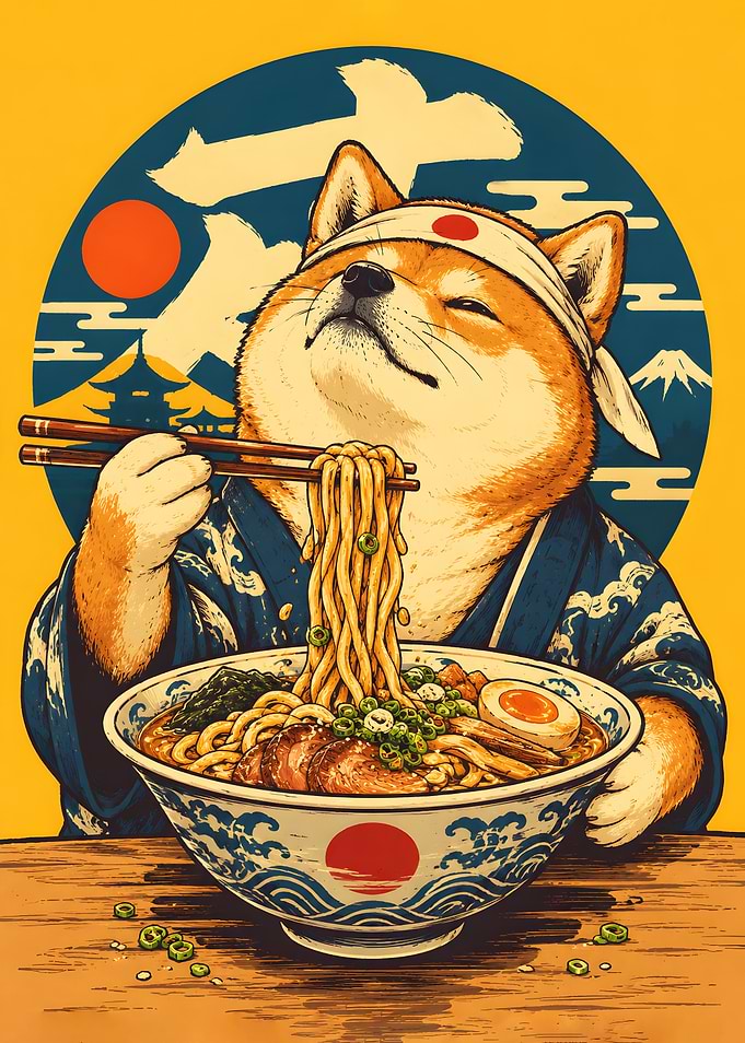 Shiba Inu Eating Ramen