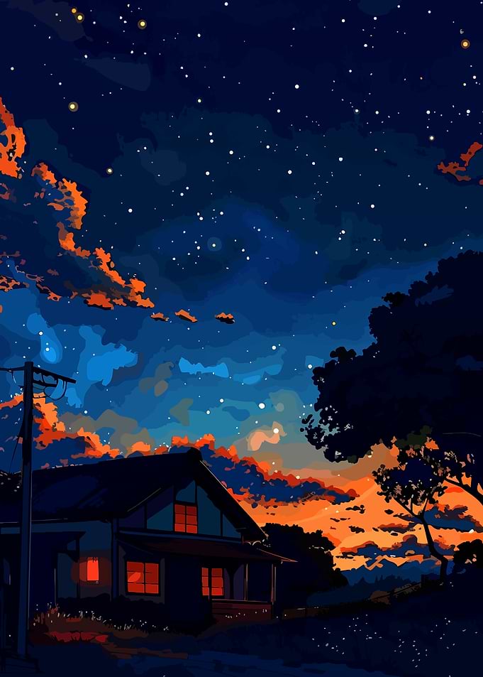 Anime Style House Under Starry Sky
