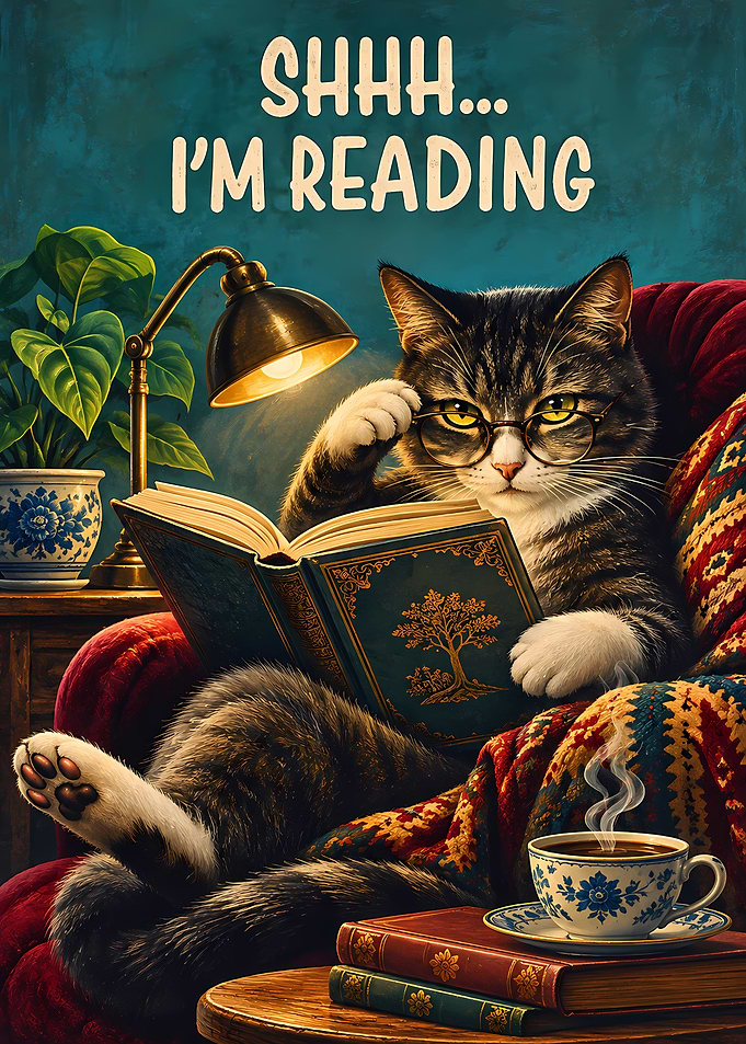 Shhh I'm Reading Cat Poster