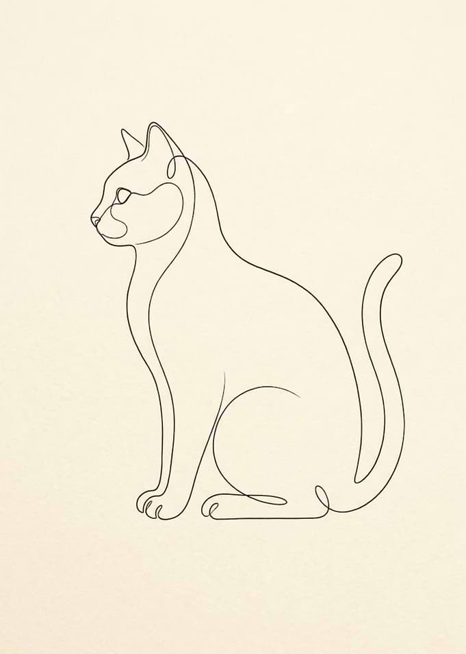 Minimalist Single Line Cat Drawing