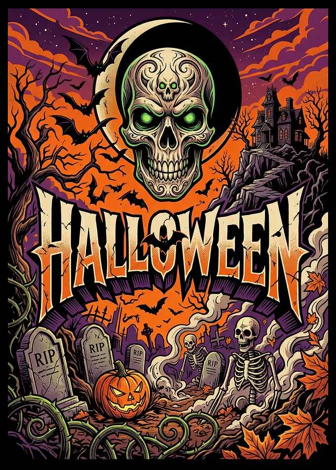 Spooky Halloween Graveyard Poster Art