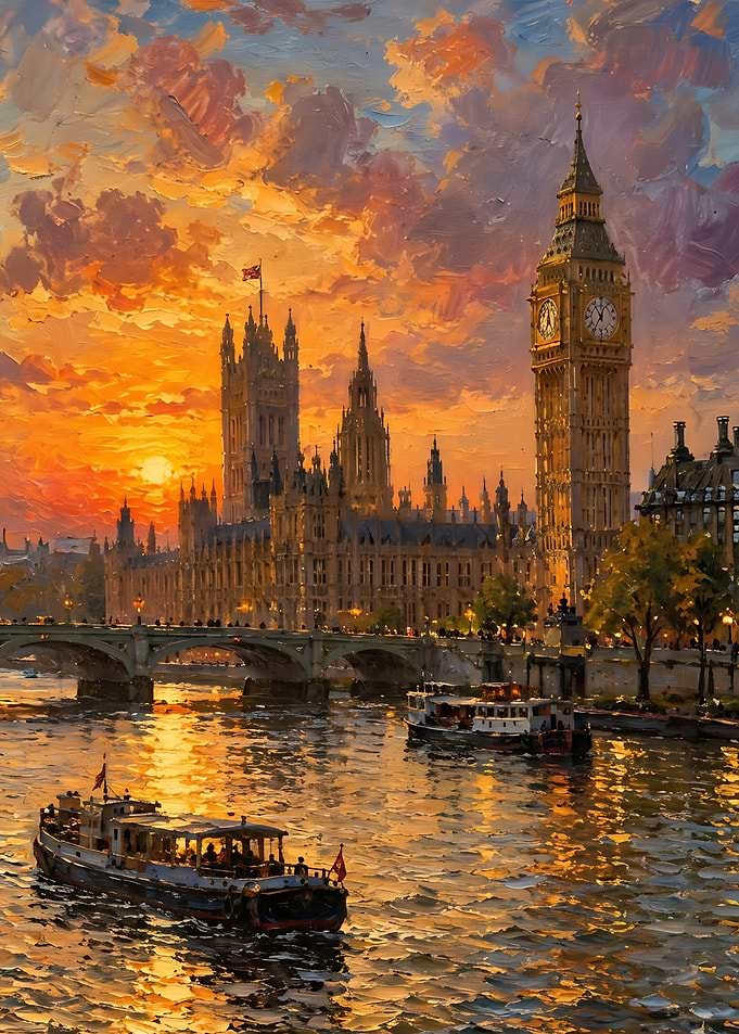 London Sunset Oil Painting