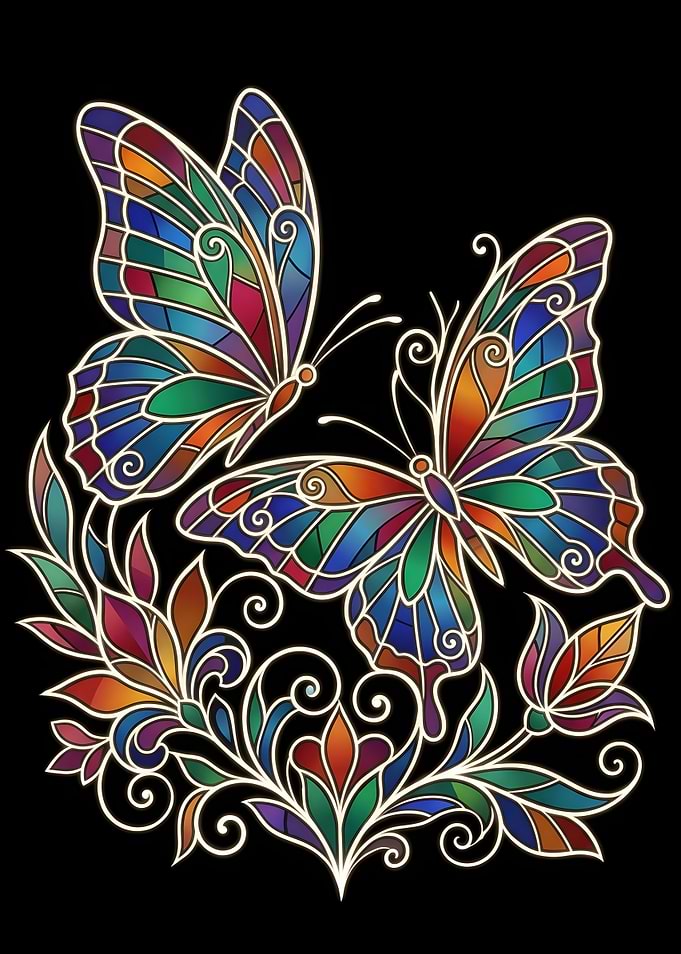 Stained Glass Butterfly and Floral Art