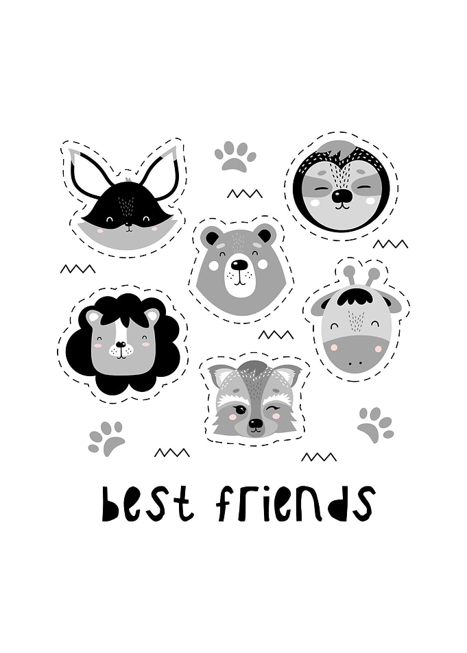 Cute Animal Friends Sticker Illustration